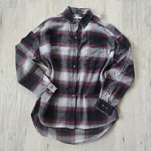 Obey | red black plaid print button-up flannel shirt | WMS S